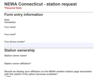 Picture of Weather Station Request - NEWA Connecticut Form