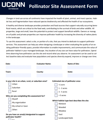 Picture of front of pollinator assessment form - full document available in Qualtrics