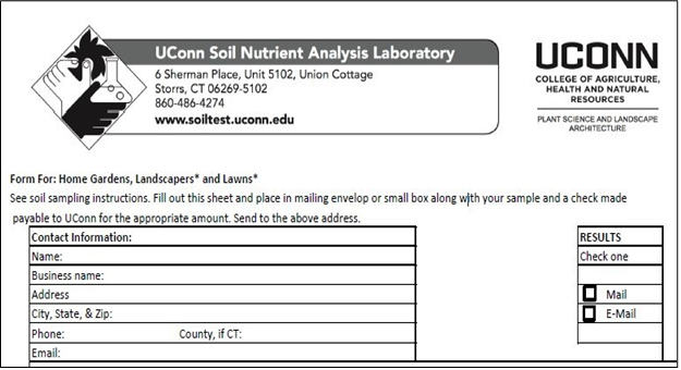 Figura 2. Complete regularmente una prueba de suelo para determinar las necesida- des de fertilidad del suelo. La información de la prueba de suelo, los formularios y las instrucciones están disponibles en soiltest.uconn.edu.