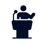 person at podium blue icon 