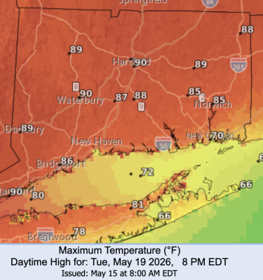 screenshot of temperature map forecast for May 19th 2026