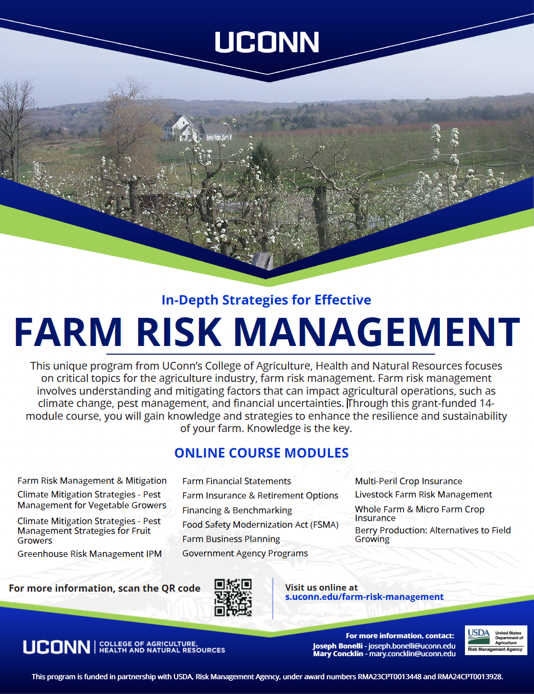 Brochure of online course modules featured in farm risk management online course series